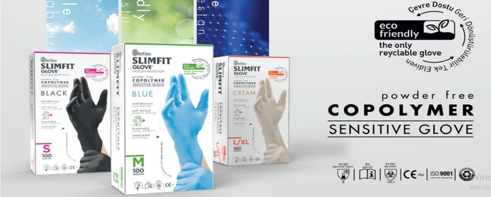 Reflex Slimfit Copolymer Eldiven, Slimfit eldiven, reflex muayene eldiveni, slimfit mavi eldiven