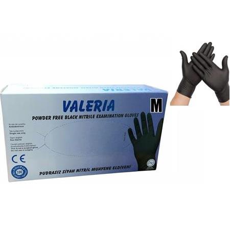 Valeria Siyah Nitril Muayene Eldiveni Pudrasız