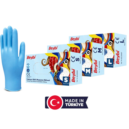 Beybi Mavi Nitril Muayene Eldiveni Pudrasız