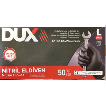 Dux  Kalın Siyah Nitril Muayene Eldiveni  - Pudrasız